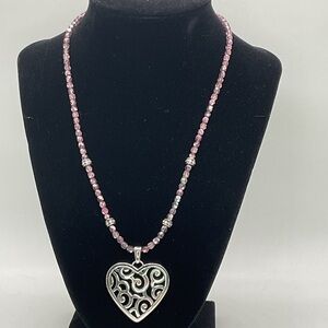 Brighton Deco Sweetheart Pink Beaded Necklace with Heart Pendant